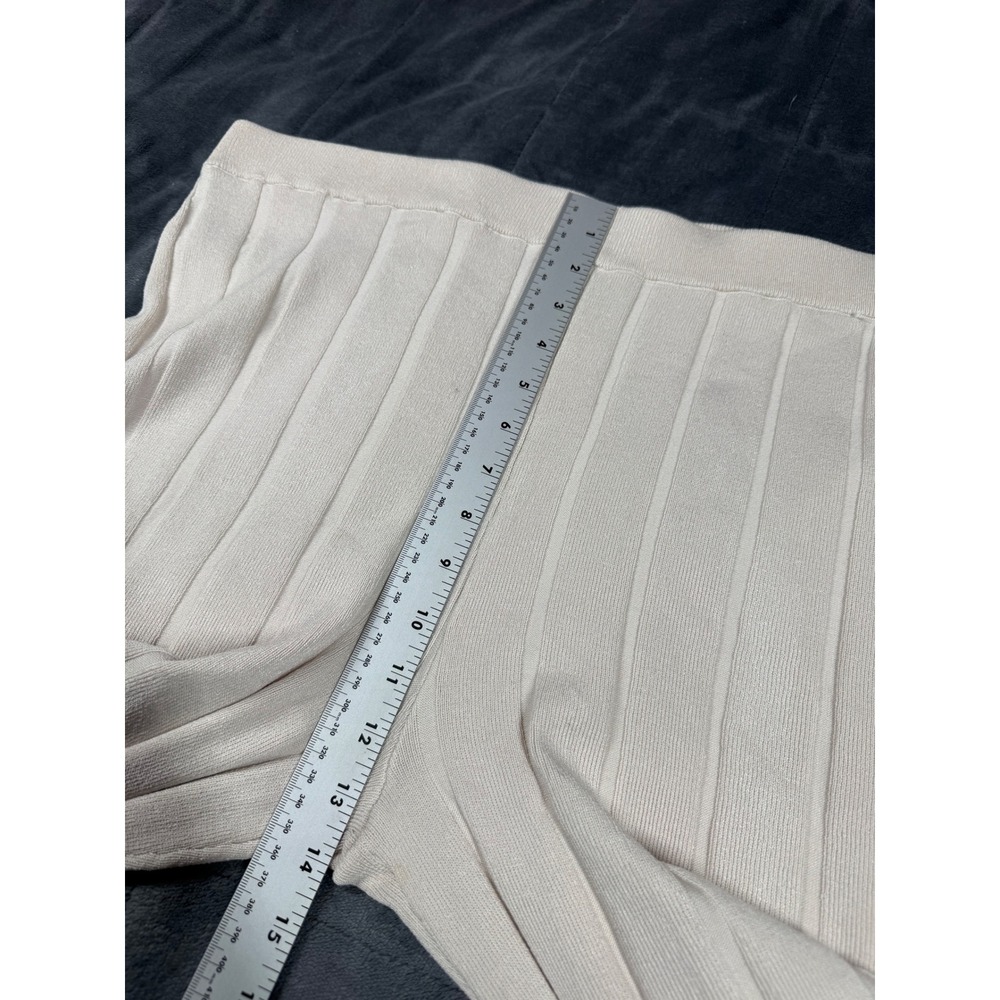 HM Womens Ribbed Knit Wide Leg‎ Pants Beige High Rise XL New 0988727 3 - Picture 8 of 16